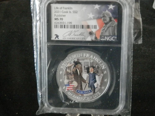 2021 Cook Islands Silver $2 Life of Franklin: Publisher NGC MS70