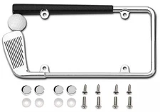 Chrome /Black Metal Golf Club Ball License Plate Frame Go Golfing Car Tag Holder