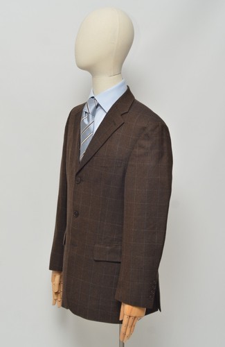 Yves Saint Laurent YSL Vintage Men's Brown Wool Plaid Blazer Jacket Size 48 - Picture 3 of 14