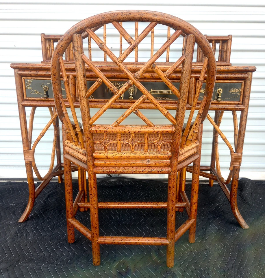 Silla de escritorio vintage estilo colonial británico imitación tortuga bambú Goldhill Foto 2 de 4