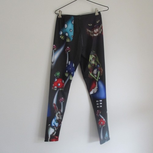 Living Dead Leggings Women Size L/12 Alice in Wonderland Dark Black - Picture 8 of 11