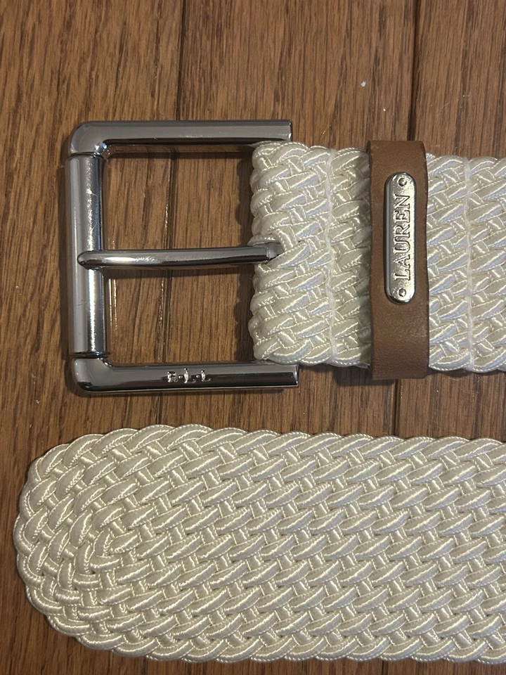 Lauren Ralph Lauren Women's Wide Braided white and silver Woven Leather Belt - Image 2 of 3