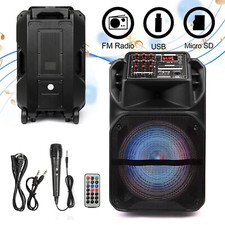 Portable 12  Bluetooth Speaker Subwoofer Heavy Bass Party DJ System Mic AUX FM