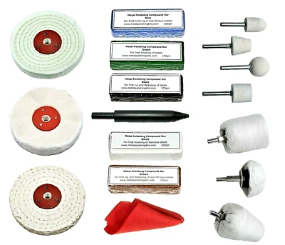 Metal Polishing Drill Kit Aluminium Alloy Stainless Steel Brass 4" x 1/2" Wheels