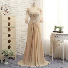 Champagne Mother Of The Bride Dresses A-line Chiffon Applique Beaded Appliques