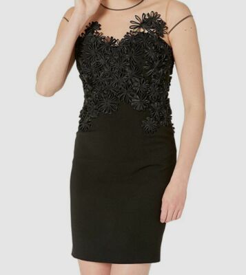 Halston Heritage Cap Sleeve Embroidered Floral Applique Dress (Black 2) Women's Dress Halston Heritage Cap Sleeve Embroidered Floral Applique Dress (Black 2) Women's Dress