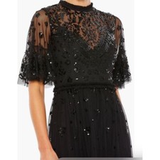 Mac Duggal NWT Sequin Ruffle Hem Cocktail Minidress Black Size 8 MSRP $398 #9143