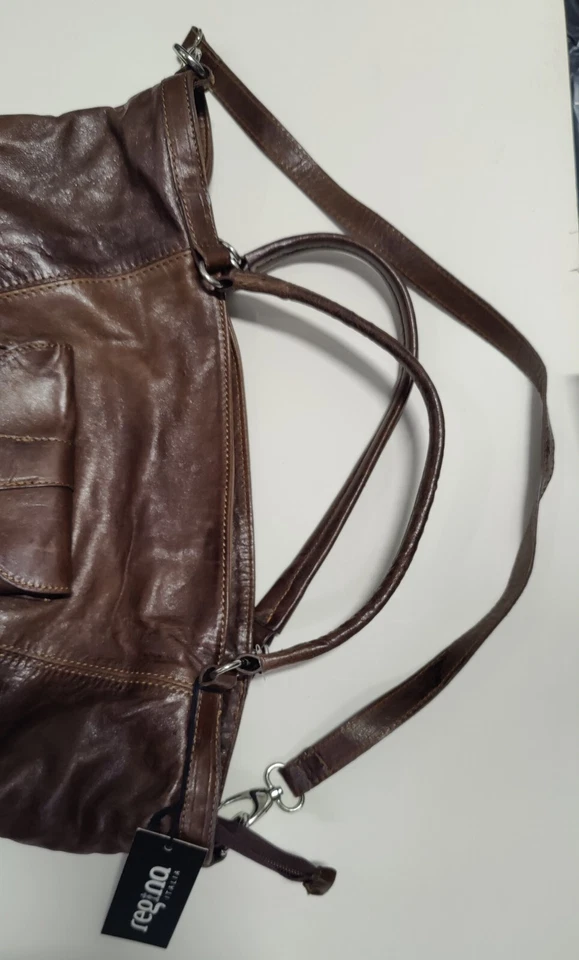 Bolsa Feminina Regina Couro Genuíno Grande Marrom Feita na Itália - Imagem 2 de 4