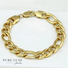 Men's 8.5" Stainless Steel 14mm Width Figaro Chain Bracelet Gold plated BOX