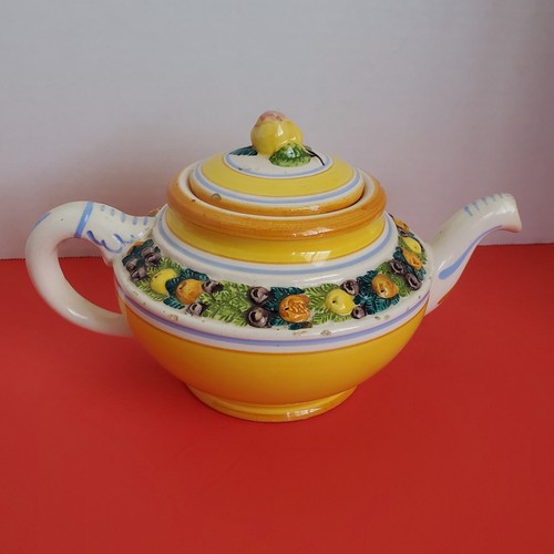 Antique Italian Ceramic Pitcher Della Robbia Majolica Fruits ITALY Whimsy As is - Picture 2 of 16