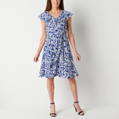 Womens Perceptions Ruffle Trim Floral a-line Dress with Belt - Picture 1 of 2