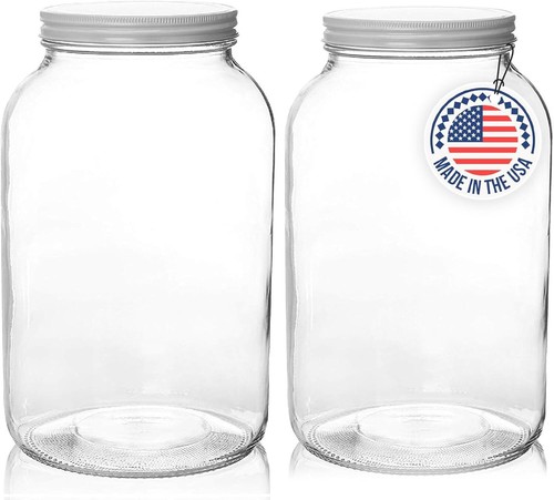 Elegant 1 Gallon Wide Mouth Glass Jars - Airtight Lids for Fermenting & Pickling - Picture 3 of 10