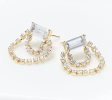 Diamonique x Lisa Freede Double Starlet Earrings, 14K gold-plated brass