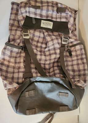 Wenzel Checkered Brown Beige Polyester Hiking Camping Daypack Backpack