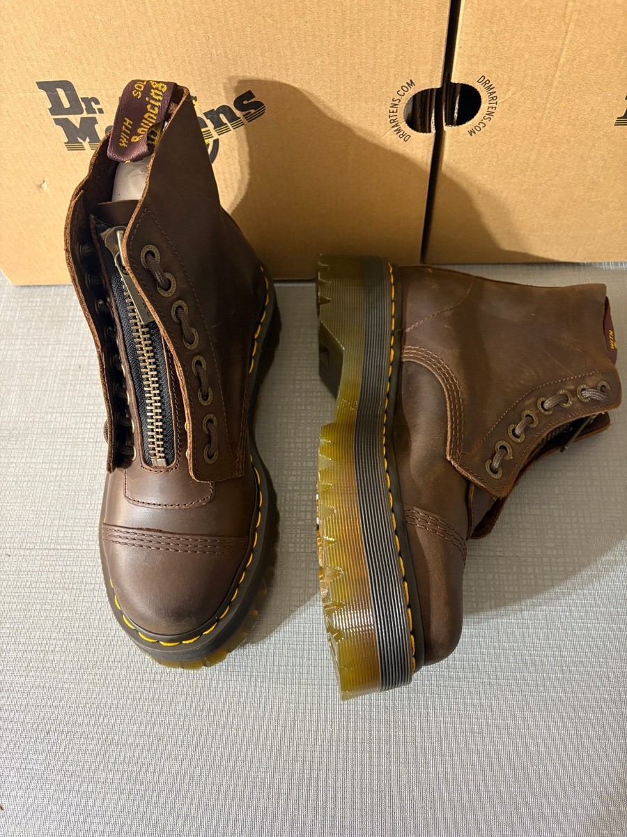 SINCLAIR DARK BROWN CRAZY HORSE LEATHER PLATFORM BOOTS MSRP$280