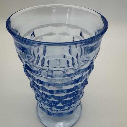 Vintage Indiana Glass Whitehall Cubist Light Blue Footed Drinking Glass - Picture 3 of 7