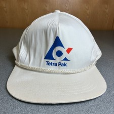 Vintage 90's Tetra Pak Snapback Hat Cap Roped White Adjustable