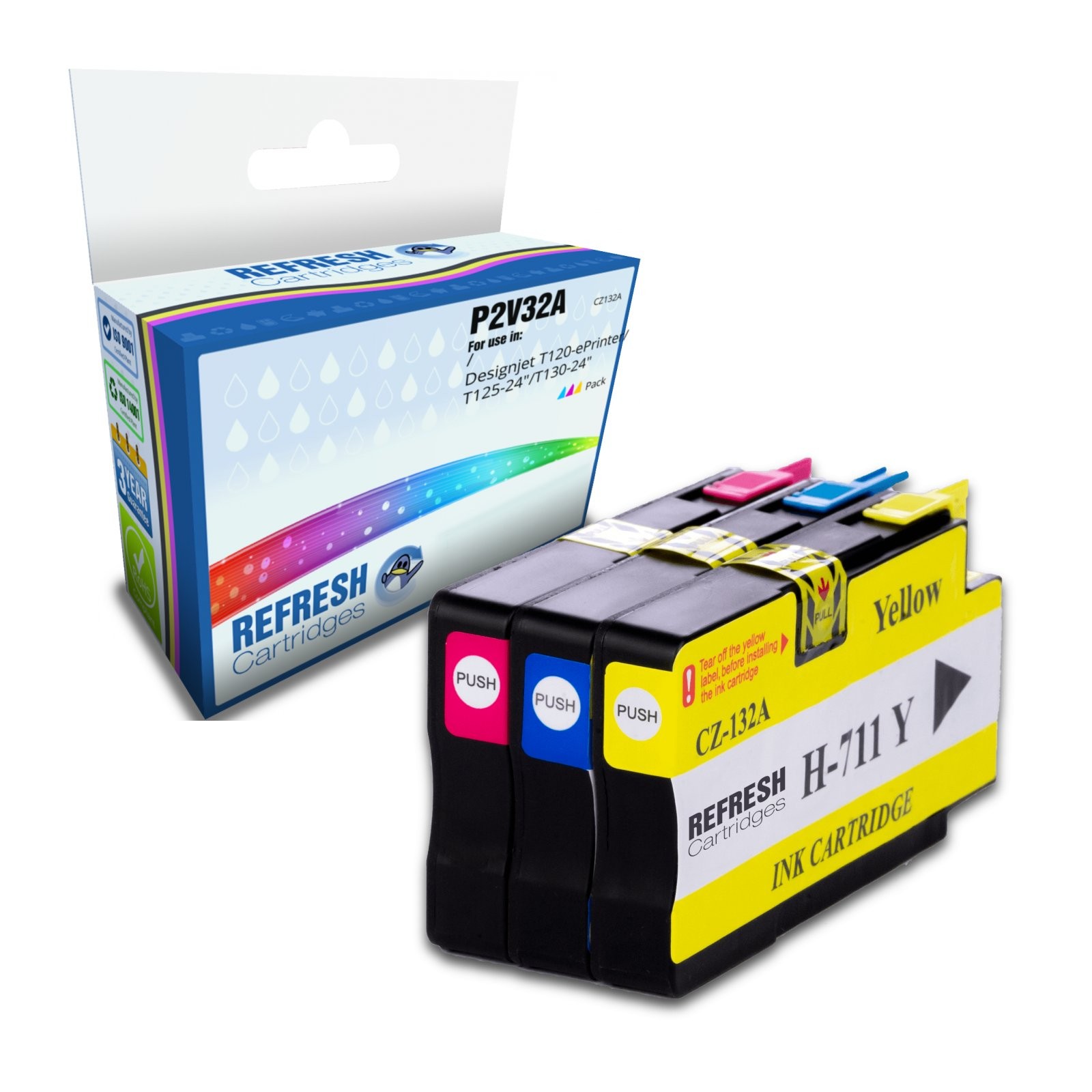 Refresh Cartridges 3 Colour Value Pack 711 Ink Compatible With HP Printers