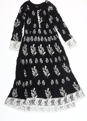 Baba Posh Damen Maxikleid schwarz Blumen Größe S Bohemian Langarm