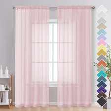 2 Panel Blush Pink Sheer Curtains 84 Inch Long Light Filtering Rod Pocket Set