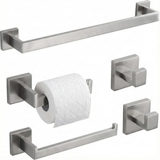 5 Piece Bathroom Hardware Set Brushed Nickel SUS304 Towel Bar Toilet Holder