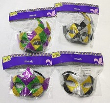 Lot of 4 Mardi Gras Masks w/Ribbon tie Multicolor Masquerade Party Throws Events