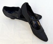 Vintage 1910s Black Silk Satin Edwardian Button Strap Shoes Mary Janes Sz 9A