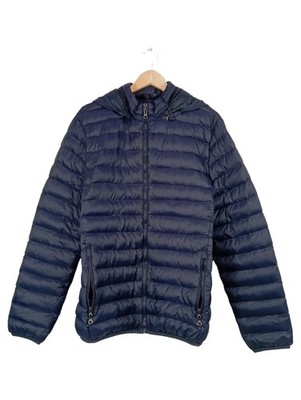 AdHoc Steppjacke Herren XL Daunenjacke Blau Kapuze Leicht Outdoor