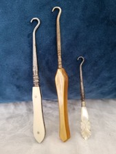 Vintage Antique button hooks set of 3 mother of pearl celluloid