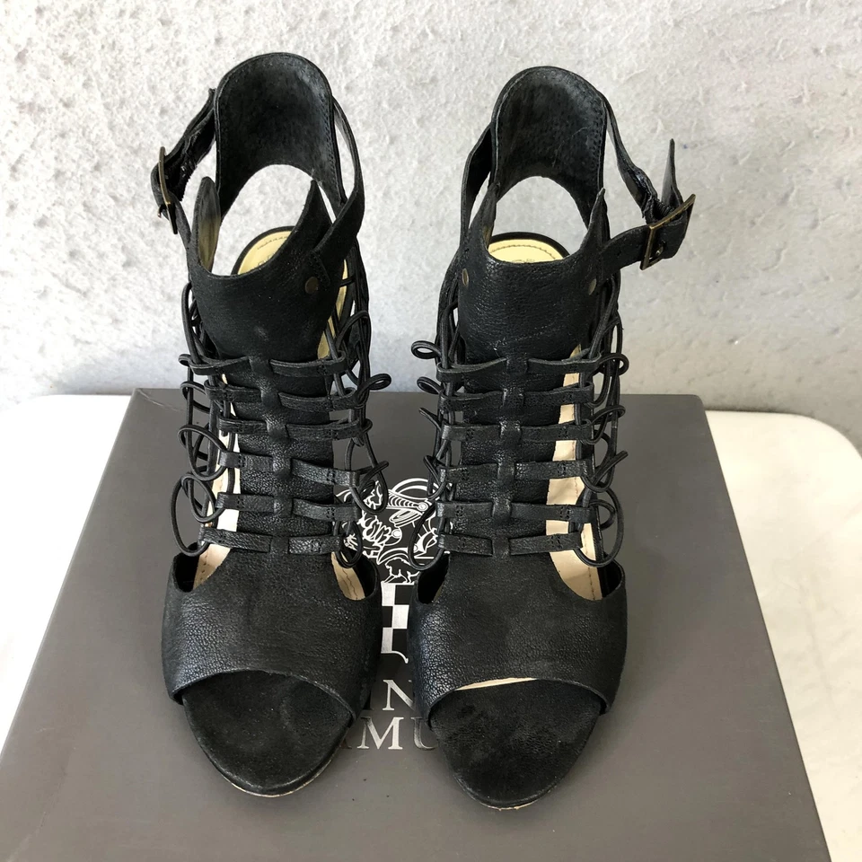 Vince Camuto Shoes Womens Size 8M Black VC-FOSSEL Lace Up Stiletto Heels Sandals - Image 2 of 4