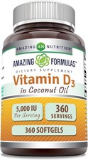 Amazing Formulas Vitamin D3 in Coconut Oil 5000 IU Supplement | Softgels | Non-G