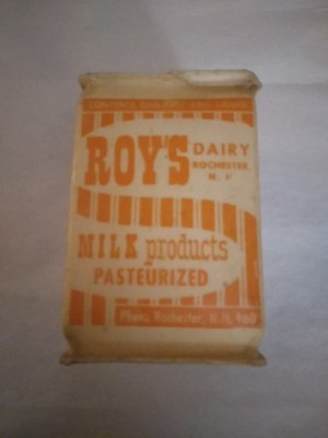 Vintage ROY'S DAIRY Waxed Container Half Pint Milk Rochester, NH Packaging 
