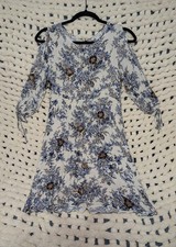 American Eagle Outfitters XS Blue Floral Cold Shoulder Dress 3/4 Sleeve Boho