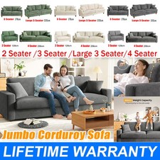3/4 Seater Corduroy Sofa Jumbo Cord Modern Sofa Couch Seats with 2 Pillows Soft