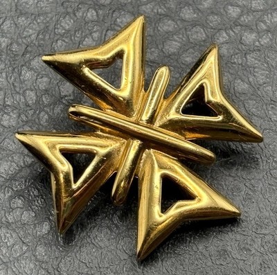 Napier Gold Tone Maltese Cross Brooch Pin Vintage Dimensional Textured EXC!
