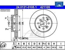 2 St. Bremsscheibe ATE 24.0121-0105.1 für Honda Jazz III MG