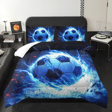 Soccer Print Comforter 3Pcs Twin Ball Sport Football Bedding Set for Kid Teen Gi