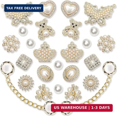 26PCS Bling Charms Set - Pearls, Resin Butterflies, Flowers & Sparkling Chains D