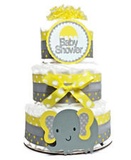 Elephant Diaper Cake, Yellow Gray Dots, Gender Neutral Baby Shower Party Decor
