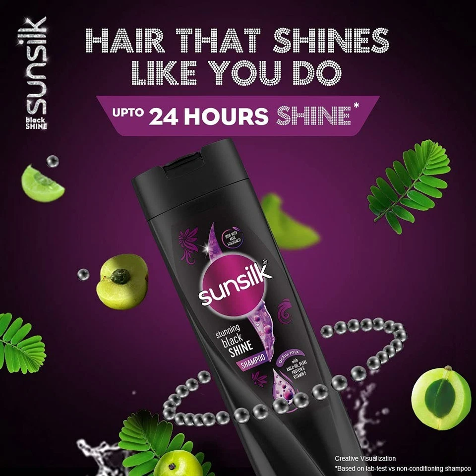 Sunsilk Stunning Black Shine Shampoo with Amla-Oil, Pearl, and Vitamin E - 340ml - Image 2 of 4