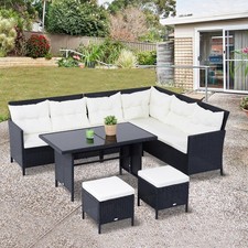6 PCs Patio Wicker Corner Dining Set Rattan Chair Stool Table Set