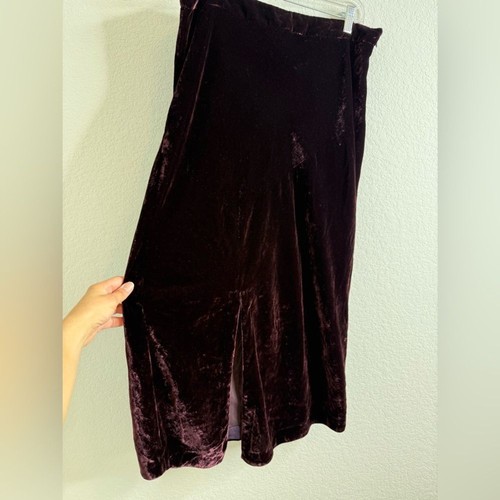 Falda midi de terciopelo Anthropologie Maeve con abertura frontal púrpura talla 14 - Imagen 7 de 13