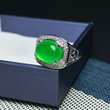 Luckly inlay Natural ice green Burmese Jade jadeite adjustable amulet rings