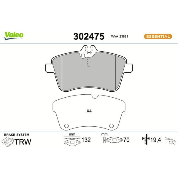 Valeo 302475 Bremsbelagsatz FüR Mercedes Benz A Klasse B W169 W245-image