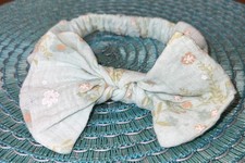 Catherine Malandrino Floral Baby Headband Bow Mint Green 100 Cotton EUC