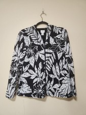 Chico's Black and White Floral Mesh Zip Up Jacket Size 0 US Small