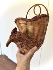 Vintage Wicker Chicken Wall Basket Hanging Pocket Planter