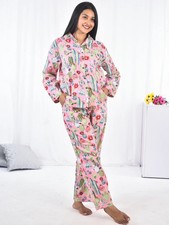Hand Block Printed Long PJ Set Valentines Day Indian Sleepwear Gift Pajama Set