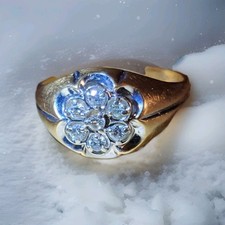 Men's Vintage 14k Brushed Yellow Gold Cluster Ring with 7 Natural Diamonds