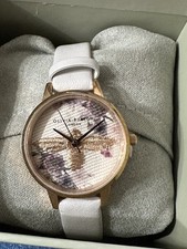 Image of BNIB OLIVIA BURTON MIDI Blush Strap & Purple Embroidery Bee Watch 30mm